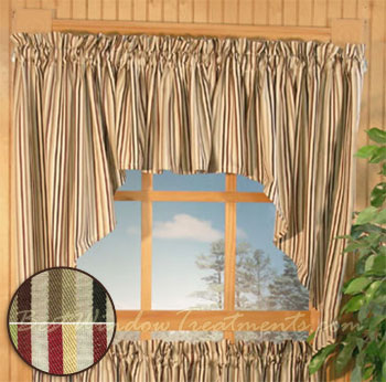 Celebration Stripe Swag Curtains in Taupe or Brick Stripes