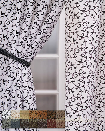 Delano Scroll White Black Curtain Panel